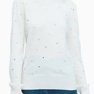 Kate Spade, New York White Long Sleeve Sweater with Scattered Rhinestones